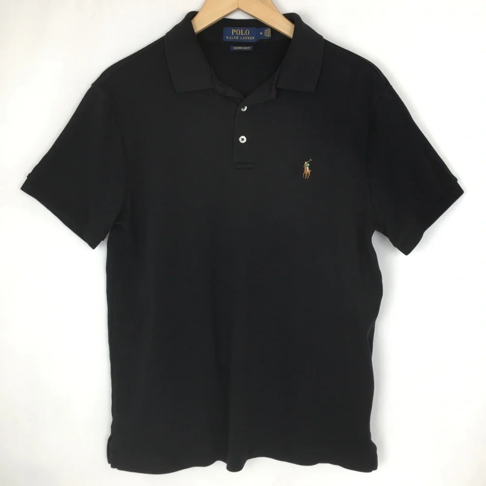 Polo Ralph Lauren Custom Slim Fit Polo Shirt Men's M Black Embroidered Pony Logo